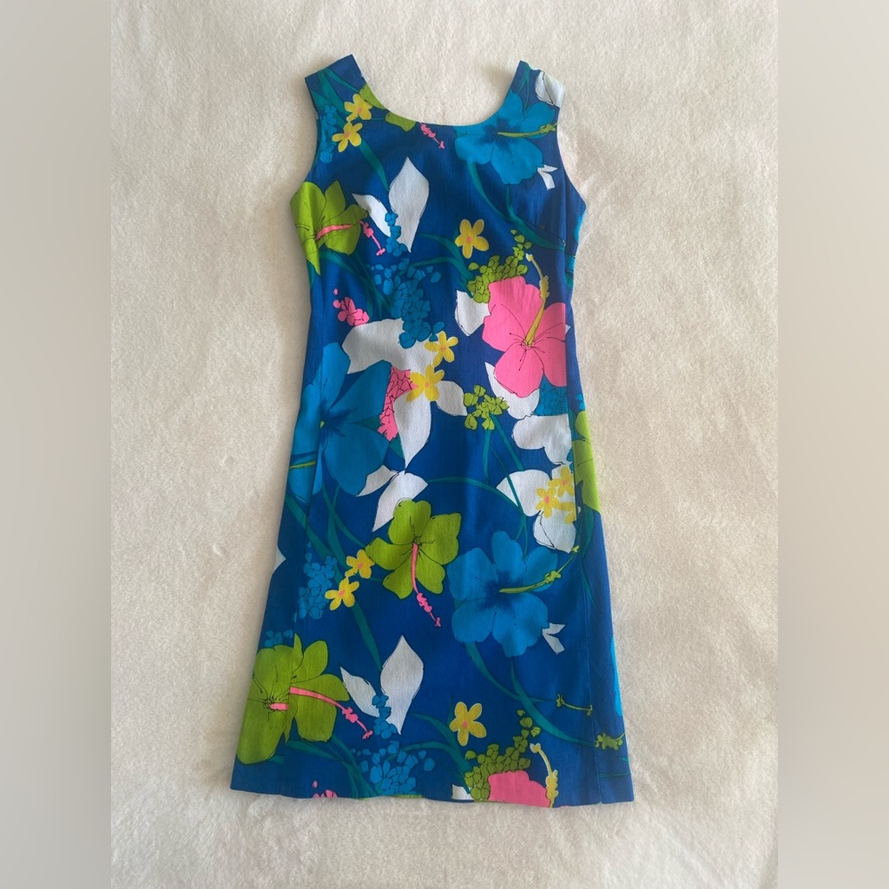 Vintage cotton dress | floral | neon | Hawaiian | summer | size 4
